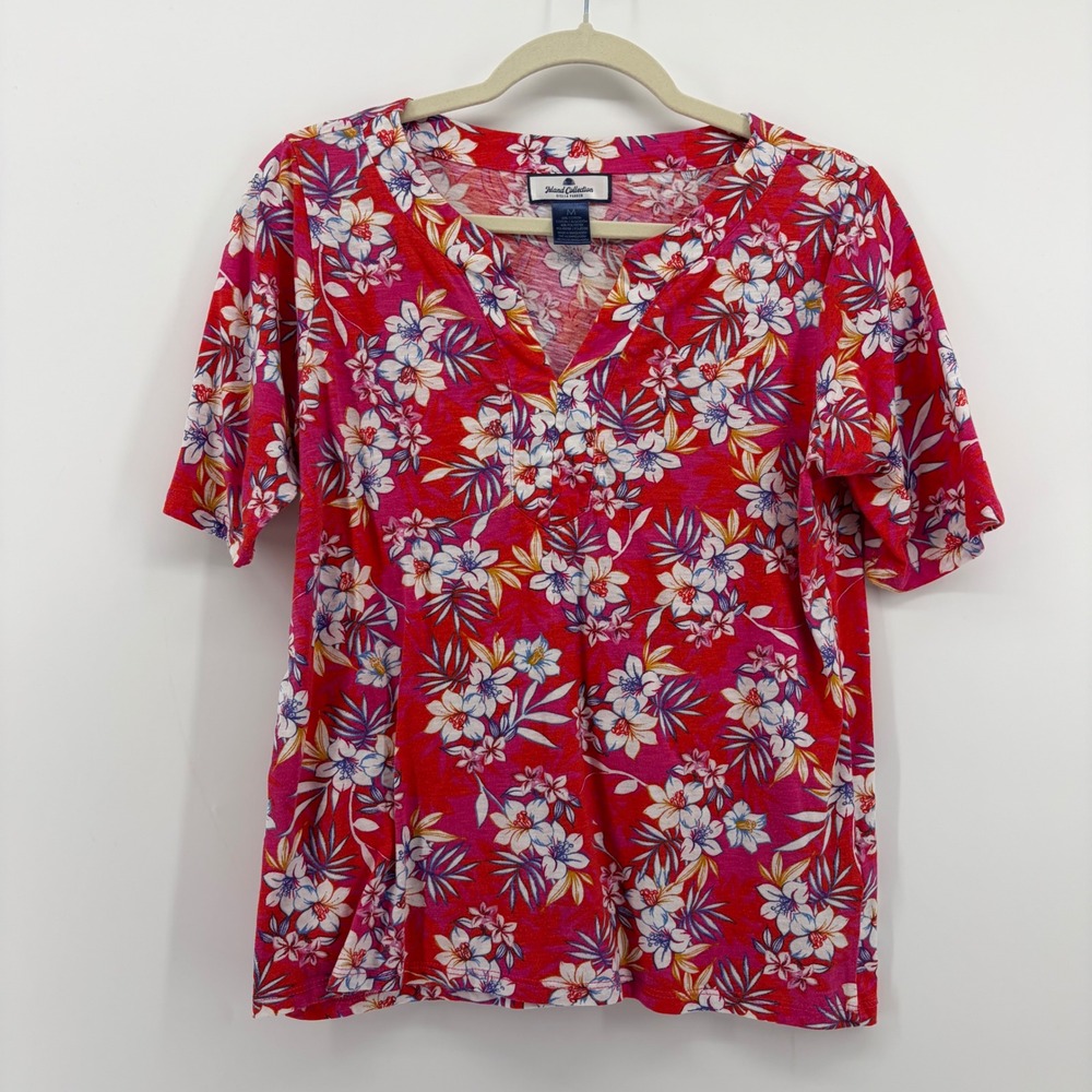 Island Collection Stella Parker Multicolor Floral Top Short Sleeve‎ Size M